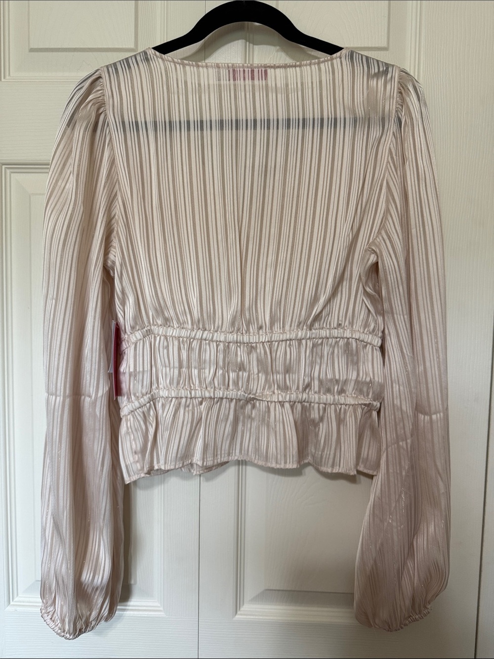 Shoe Dazzle Cream Striped V-Neck Peplum Blouse - Picture 5 of 5